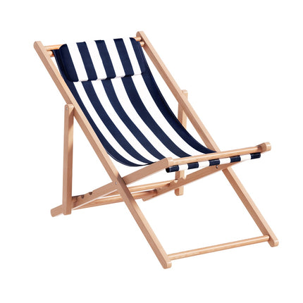 Gardeon Outdoor Deck Chair Wooden Sun Lounge Folding Beach Patio Furniture Blue.