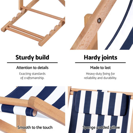 Gardeon Outdoor Deck Chair Wooden Sun Lounge Folding Beach Patio Furniture Blue.