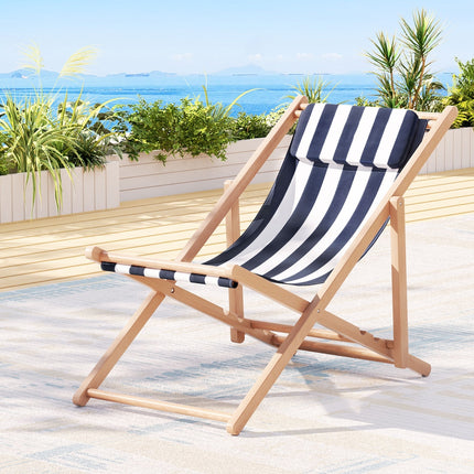 Gardeon Outdoor Deck Chair Wooden Sun Lounge Folding Beach Patio Furniture Blue.