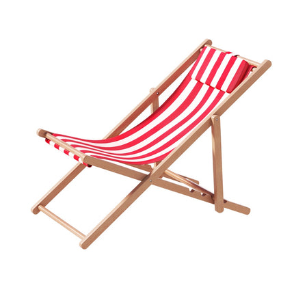 Gardeon Outdoor Deck Chair Wooden Sun Lounge Folding Beach Patio Furniture Red.