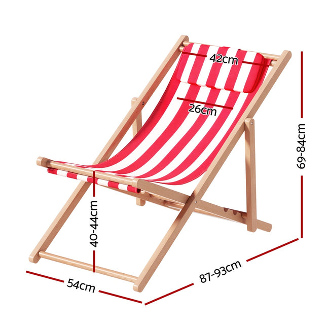 Gardeon Outdoor Deck Chair Wooden Sun Lounge Folding Beach Patio Furniture Red.