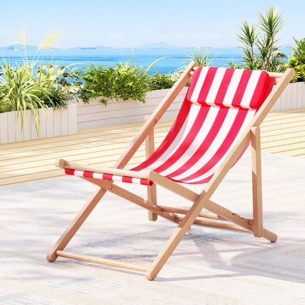Gardeon Outdoor Deck Chair Wooden Sun Lounge Folding Beach Patio Furniture Red.
