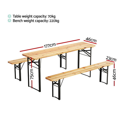 Gardeon 3 PCS Outdoor Furniture Dining Set Lounge Setting Patio Wooden Bench.