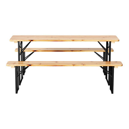 Gardeon 3 PCS Outdoor Furniture Dining Set Lounge Setting Patio Wooden Bench.