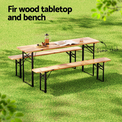 Gardeon 3 PCS Outdoor Furniture Dining Set Lounge Setting Patio Wooden Bench.