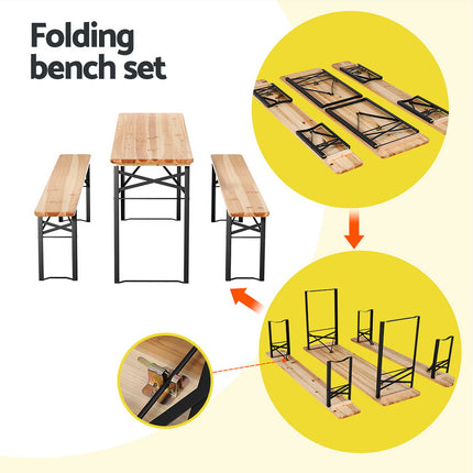 Gardeon 3 PCS Outdoor Furniture Dining Set Lounge Setting Patio Wooden Bench.