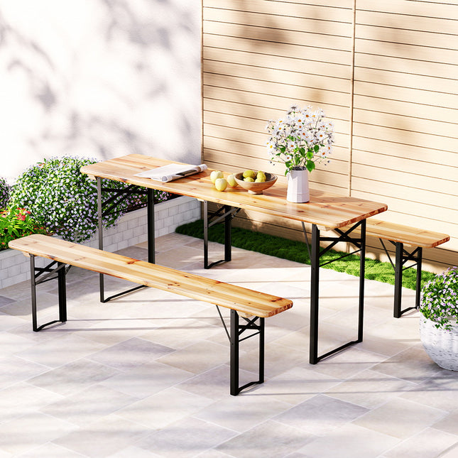 Gardeon 3 PCS Outdoor Furniture Dining Set Lounge Setting Patio Wooden Bench.