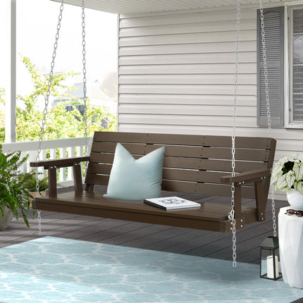 Gardeon Porch Swing Chair with Chain Outdoor Furniture 3 Seater Bench Wooden Brown.