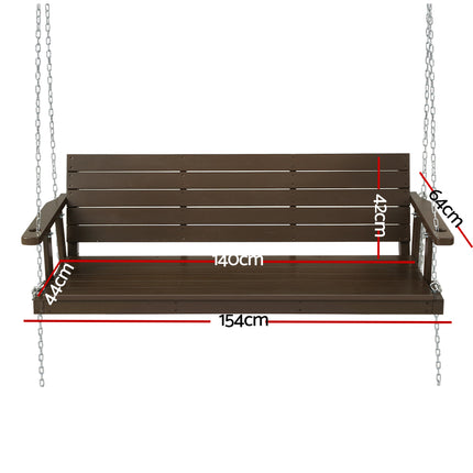 Gardeon Porch Swing Chair with Chain Outdoor Furniture 3 Seater Bench Wooden Brown.