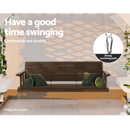 Gardeon Porch Swing Chair with Chain Outdoor Furniture 3 Seater Bench Wooden Brown.