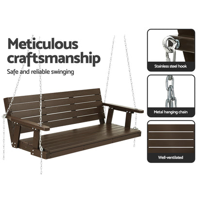 Gardeon Porch Swing Chair with Chain Outdoor Furniture 3 Seater Bench Wooden Brown.