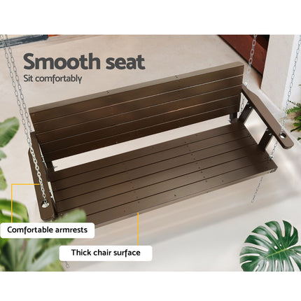 Gardeon Porch Swing Chair with Chain Outdoor Furniture 3 Seater Bench Wooden Brown.