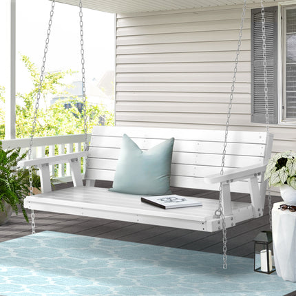 Gardeon Porch Swing Chair with Chain Outdoor Furniture 3 Seater Bench Wooden White.