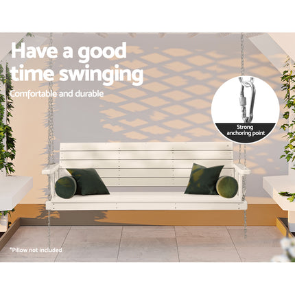Gardeon Porch Swing Chair with Chain Outdoor Furniture 3 Seater Bench Wooden White.