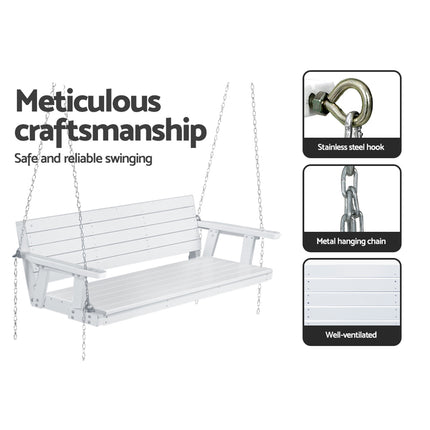 Gardeon Porch Swing Chair with Chain Outdoor Furniture 3 Seater Bench Wooden White.