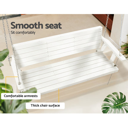 Gardeon Porch Swing Chair with Chain Outdoor Furniture 3 Seater Bench Wooden White.