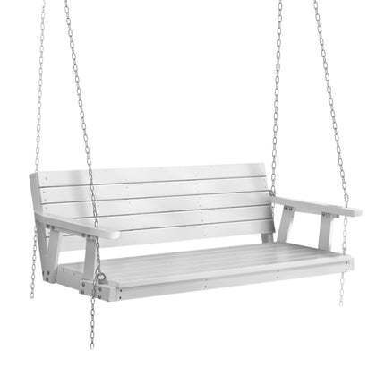 Gardeon Porch Swing Chair with Chain Outdoor Furniture 3 Seater Bench Wooden White.