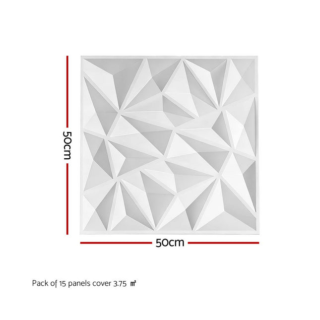 Artiss 3D Wall Panels Diamond PVC Decorative Panels 50x50cm Set of 15 Feature Wall.
