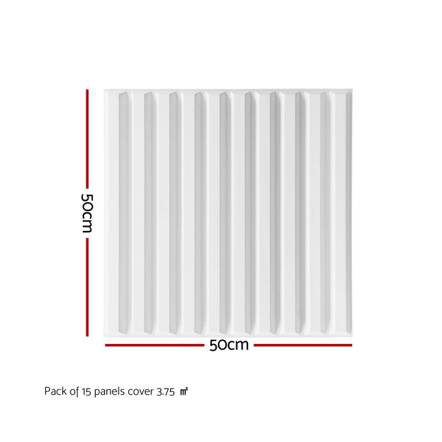 Artiss 3D Wall Panels Vertical PVC Decorative Panels 50x50cm Set of 15 Feature Wall Vert.