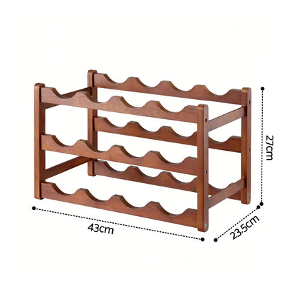 Artiss Bamboo Wine Rack 3-Tier Display Storage Organizer 12 Bottle Walnut.