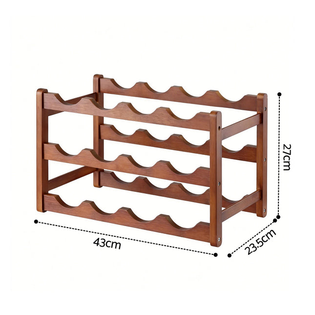 Artiss Bamboo Wine Rack 3-Tier Display Storage Organizer 12 Bottle Walnut.