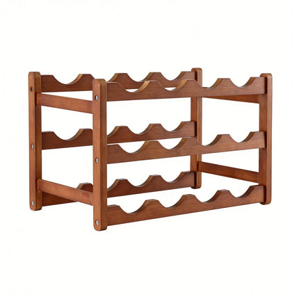Artiss Bamboo Wine Rack 3-Tier Display Storage Organizer 12 Bottle Walnut.