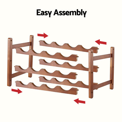 Artiss Bamboo Wine Rack 3-Tier Display Storage Organizer 12 Bottle Walnut.