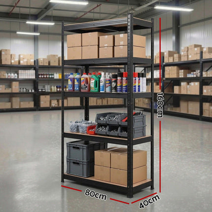 Giantz Garage Shelving 1.6X0.8m Warehouse Shelves Storage Rack Pallet Racking Black.