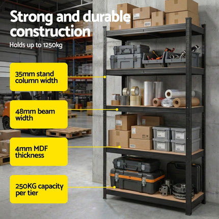 Giantz Garage Shelving 1.6X0.8m Warehouse Shelves Storage Rack Pallet Racking Black.
