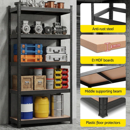 Giantz Garage Shelving 1.6X0.8m Warehouse Shelves Storage Rack Pallet Racking Black.