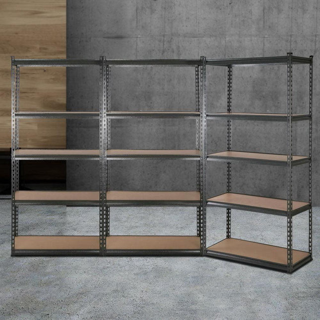 3x1.8M 5-Shelves Steel Warehouse Shelving Racking Garage Storage Rack Grey.