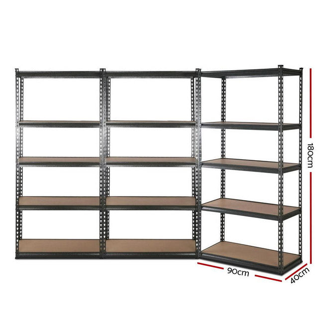 3x1.8M 5-Shelves Steel Warehouse Shelving Racking Garage Storage Rack Grey.