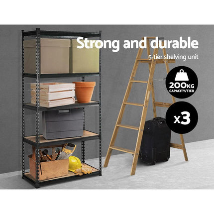 3x1.8M 5-Shelves Steel Warehouse Shelving Racking Garage Storage Rack Grey.