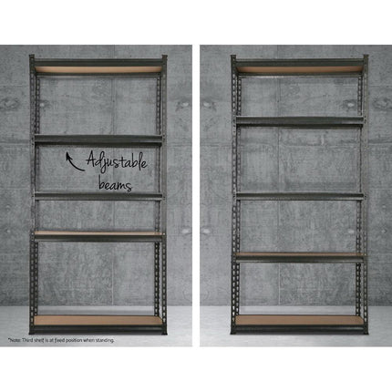 3x1.8M 5-Shelves Steel Warehouse Shelving Racking Garage Storage Rack Grey.