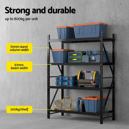 2Mx1.5M Giantz Garage Shelving Warehouse Rack Black.