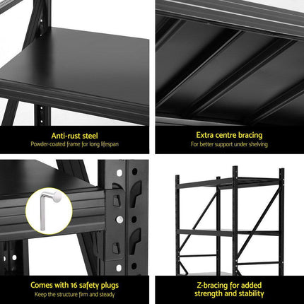 2Mx1.5M Giantz Garage Shelving Warehouse Rack Black.