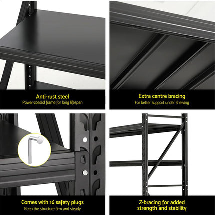 Giantz 2Mx1.8M Garage Shelving Warehouse Rack Pallet Racking Storage Shelf Black.
