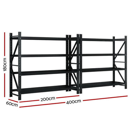 Giantz 4Mx1.8M Garage Shelving Warehouse Rack Black.