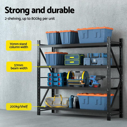 Giantz 4Mx1.8M Garage Shelving Warehouse Rack Black.