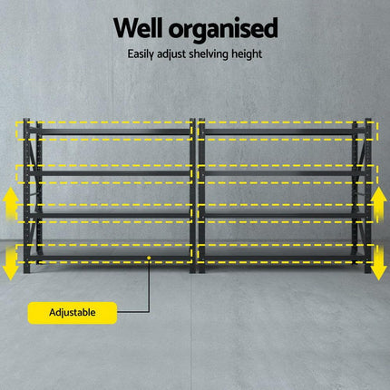 Giantz 4Mx1.8M Garage Shelving Warehouse Rack Black.