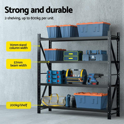 Giantz 4Mx2M Garage Shelving Warehouse Rack Black.