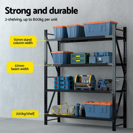 Giantz 4Mx2.4M Garage Shelving Warehouse Rack Black.