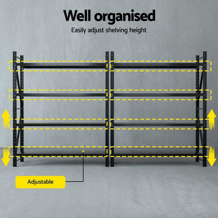 Giantz 4Mx2.4M Garage Shelving Warehouse Rack Black.