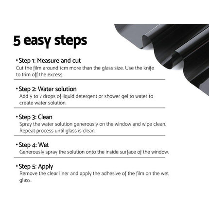 Giantz Window Tint Film Black Roll 5% VLT Home House 76cm X 7m Tinting Tools.