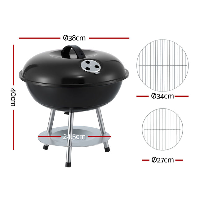 Grillz Charcoal BBQ Grill Portable with Lid for Camping Outdoor.