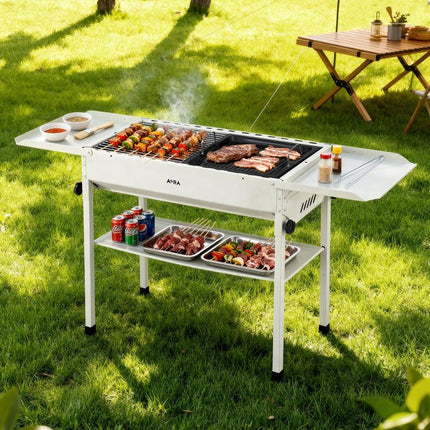 Grillz Portable BBQ Grill w/ Stainless Steel Racks & Pans for Outdoor.