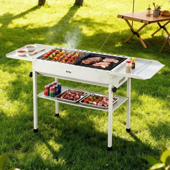 Grillz Portable BBQ Grill w/ Stainless Steel Racks & Pans for Outdoor.