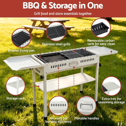 Grillz Portable BBQ Grill w/ Stainless Steel Racks & Pans for Outdoor.