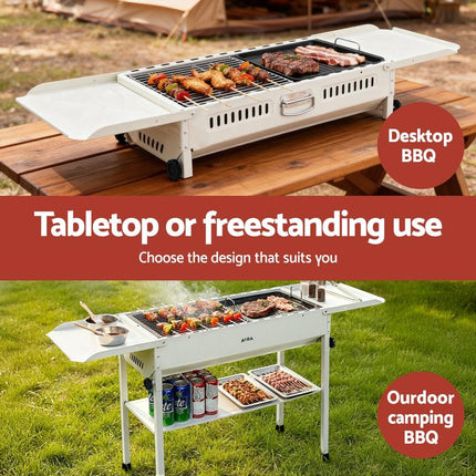 Grillz Portable BBQ Grill w/ Stainless Steel Racks & Pans for Outdoor.