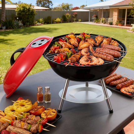 Grillz Charcoal BBQ Grill Portable with Lid for Camping Outdoor.